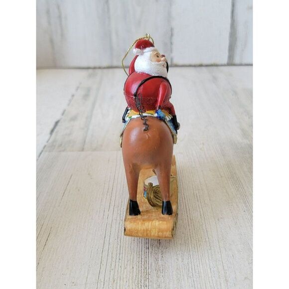 Santa rocking reindeer drum ornament Xmas Decor horn band - Picture 4 of 6